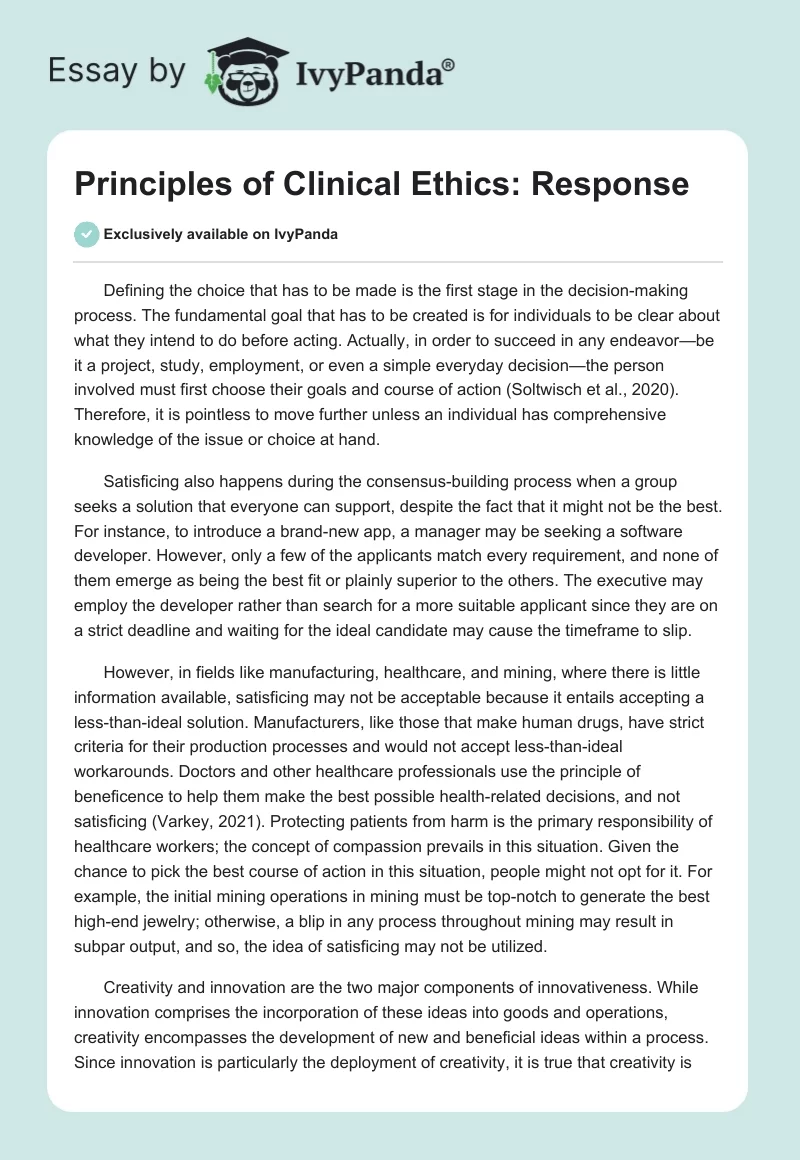 Principles of Clinical Ethics: Response. Page 1