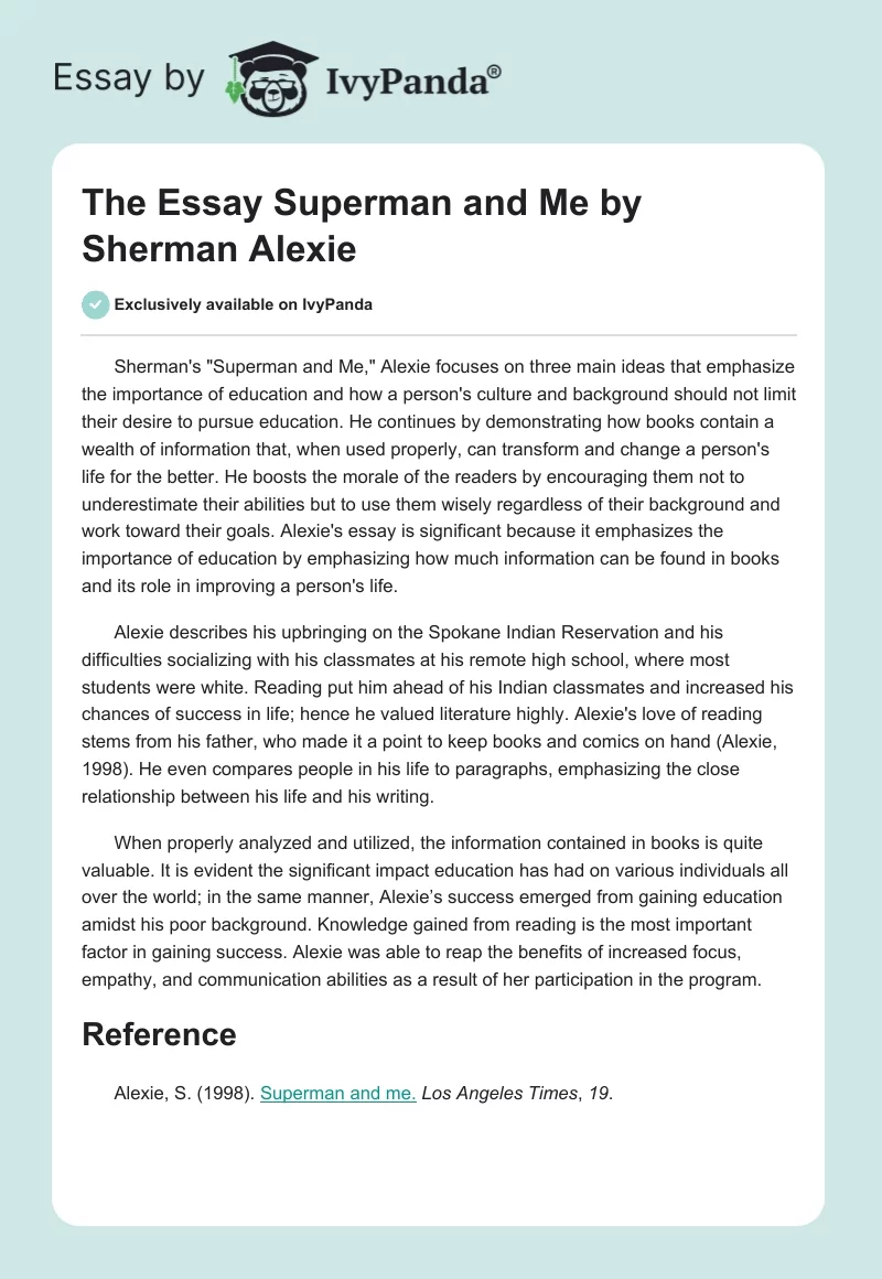 The Essay "Superman and Me" by Sherman Alexie. Page 1