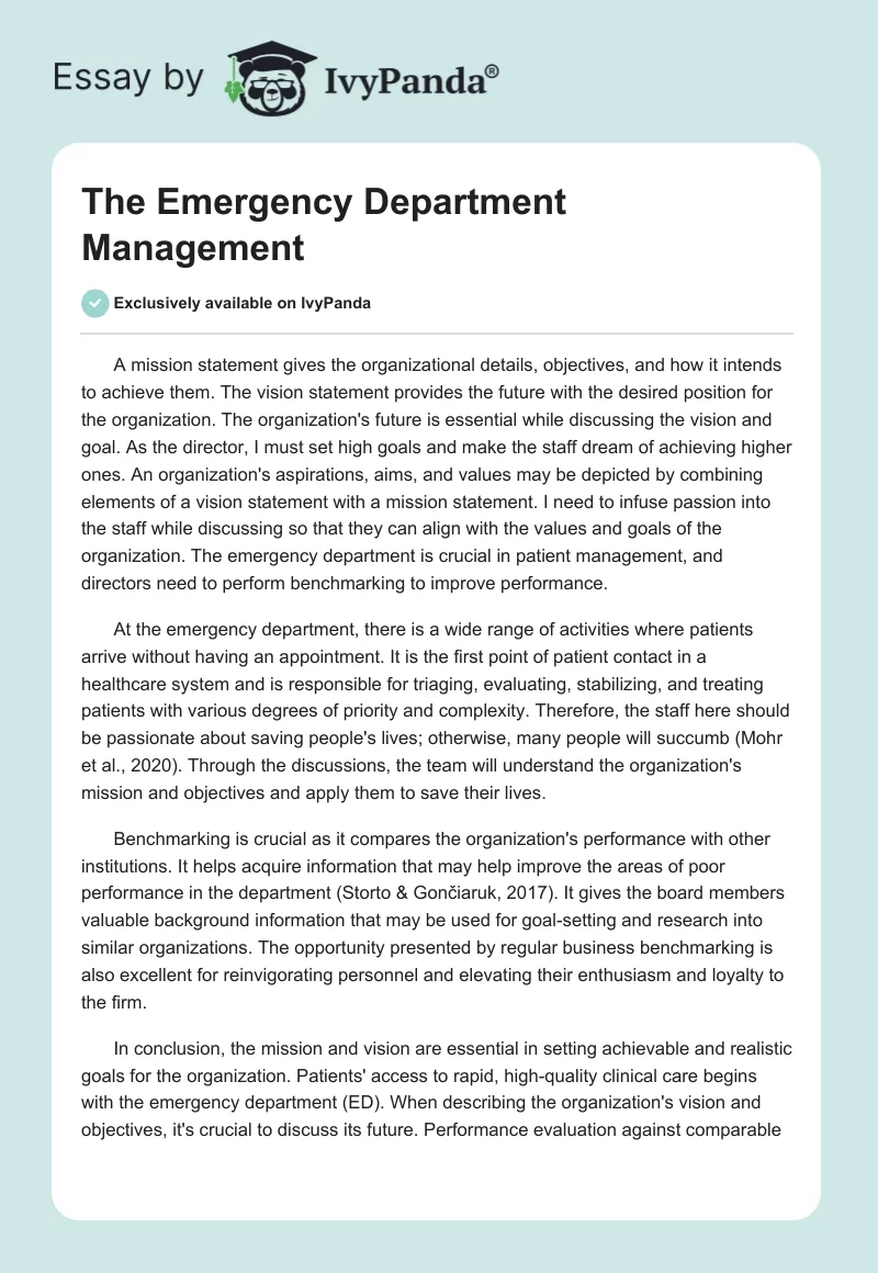 The Emergency Department Management. Page 1