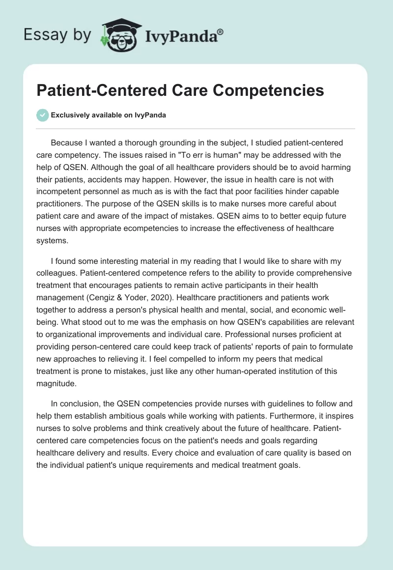 Patient-Centered Care Competencies. Page 1