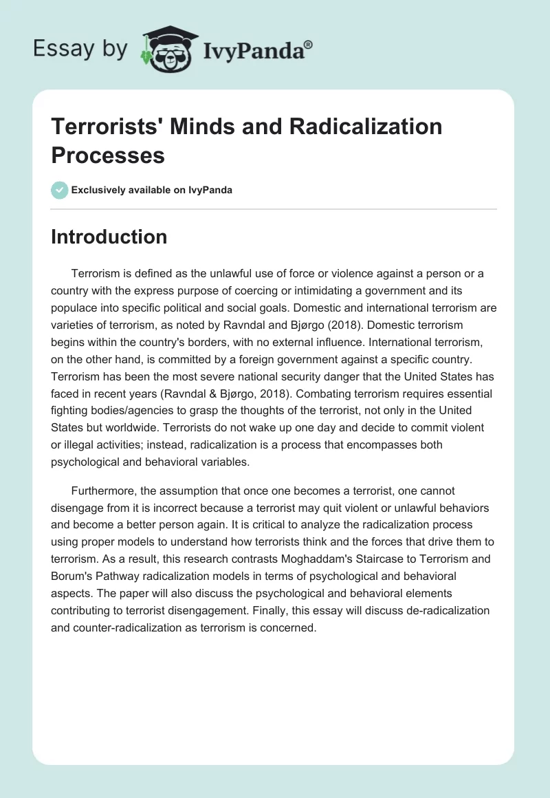 Terrorists' Minds and Radicalization Processes. Page 1