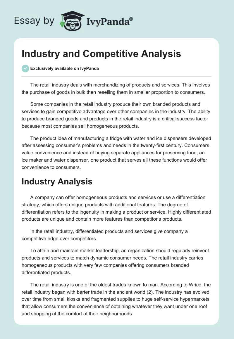 Industry and Competitive Analysis. Page 1