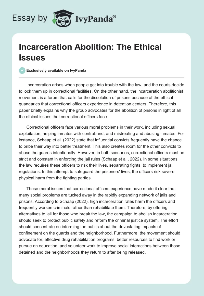 Incarceration Abolition: The Ethical Issues. Page 1