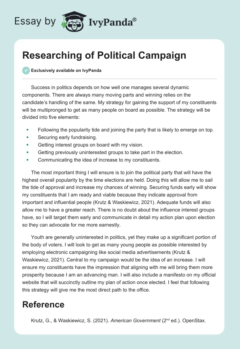 Researching of Political Campaign. Page 1