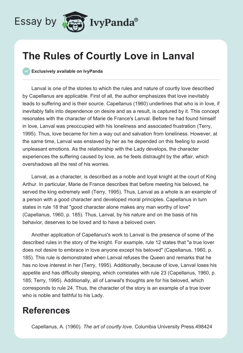The Rules of Courtly Love in "Lanval". Page 1