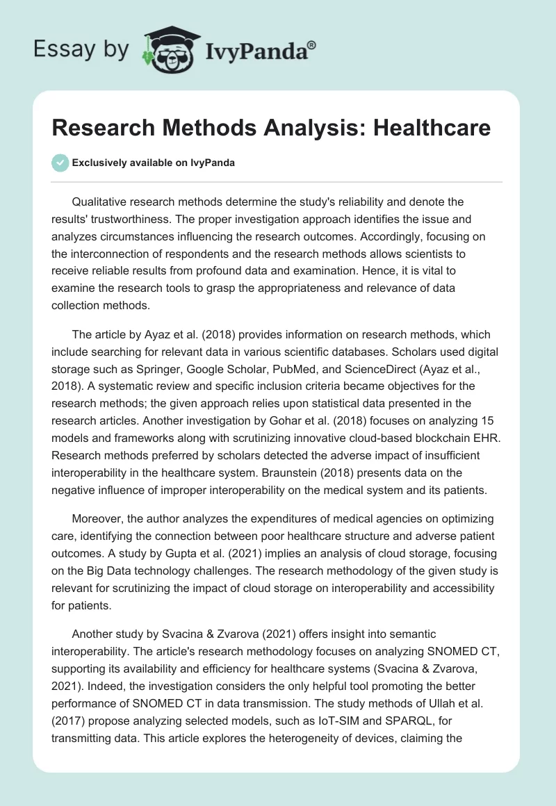 Research Methods Analysis: Healthcare. Page 1