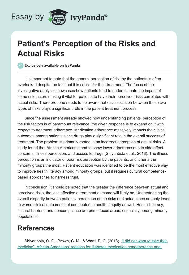 Patient's Perception of the Risks and Actual Risks. Page 1