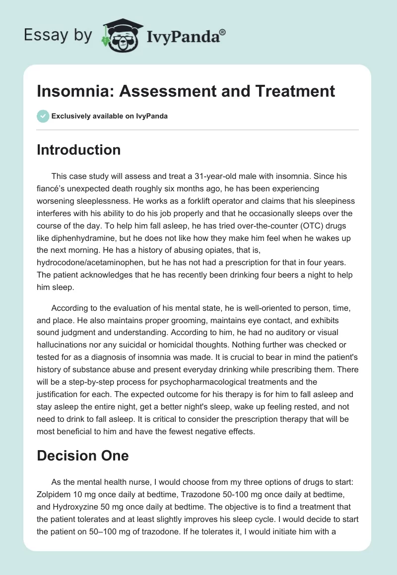 Insomnia: Assessment and Treatment. Page 1