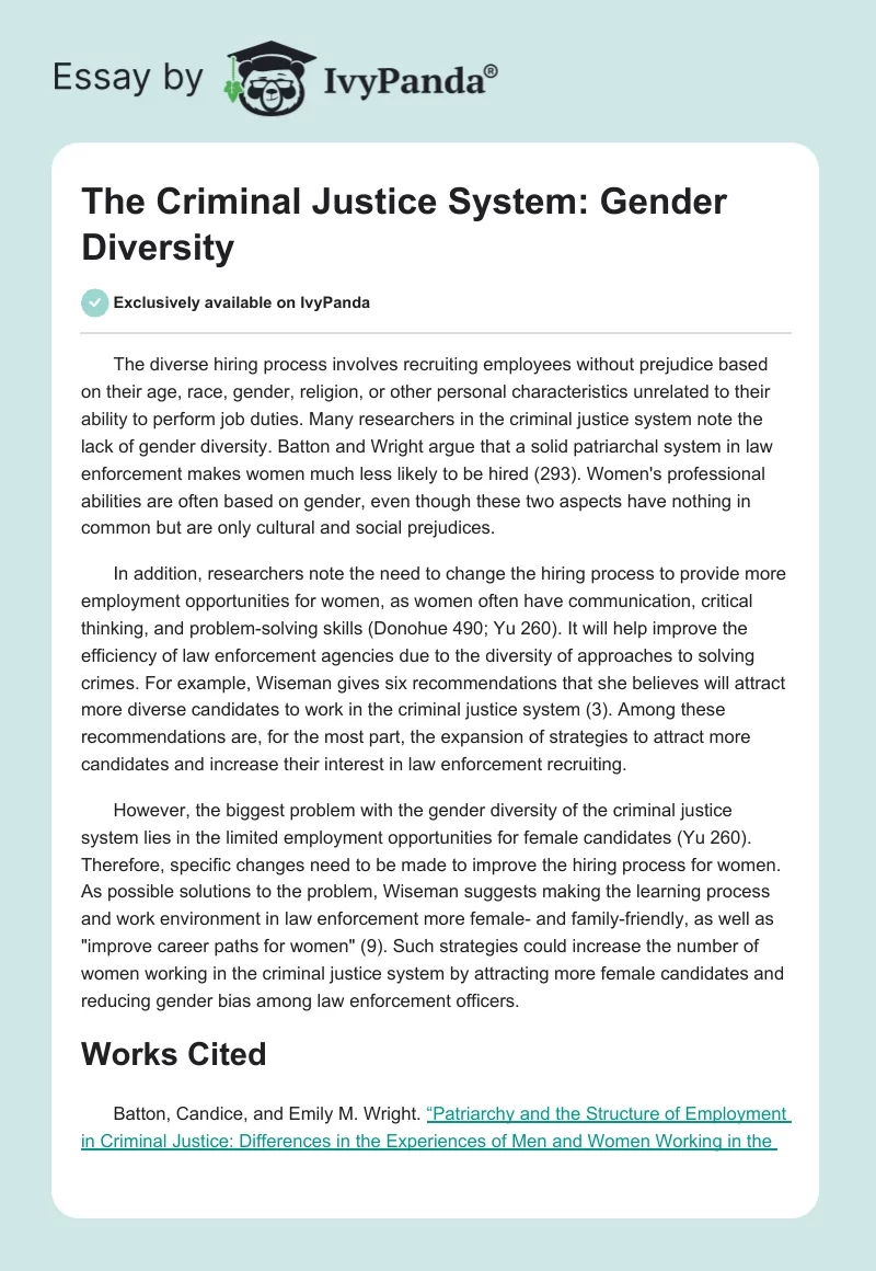 The Criminal Justice System: Gender Diversity. Page 1