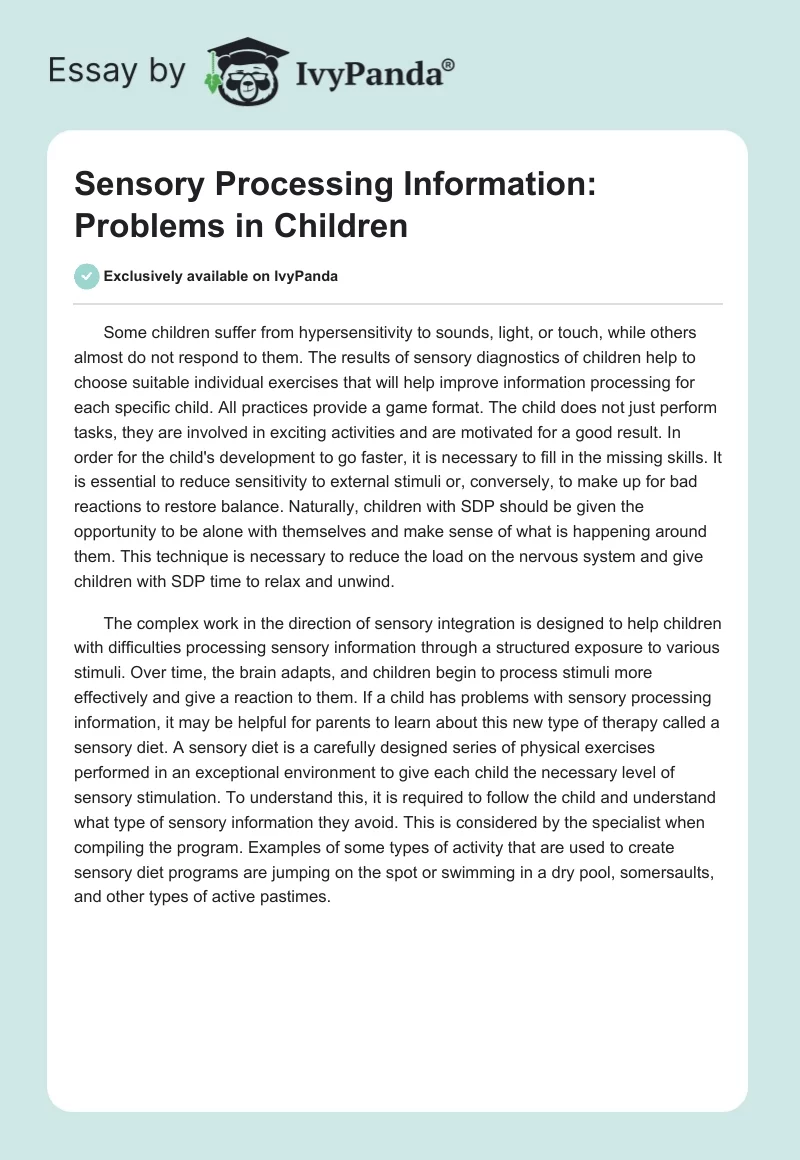 Sensory Processing Information: Problems in Children. Page 1