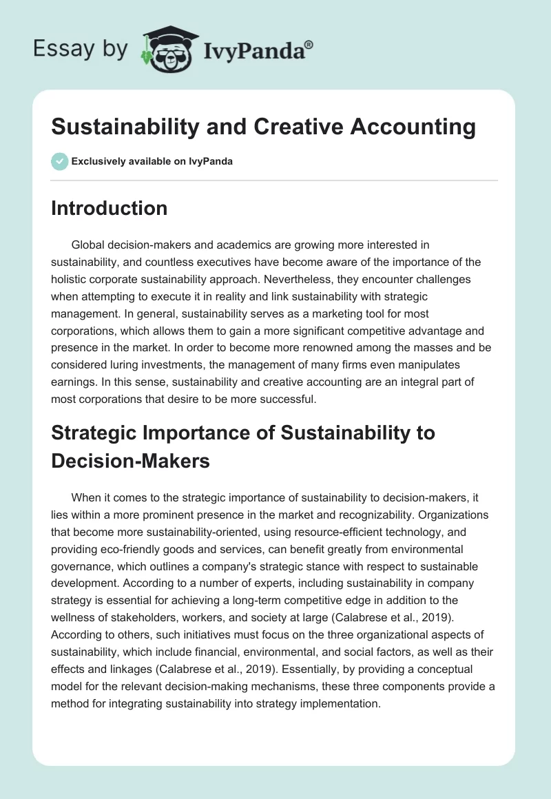 Sustainability and Creative Accounting. Page 1