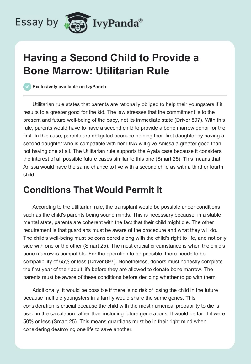 Having a Second Child to Provide a Bone Marrow: Utilitarian Rule. Page 1