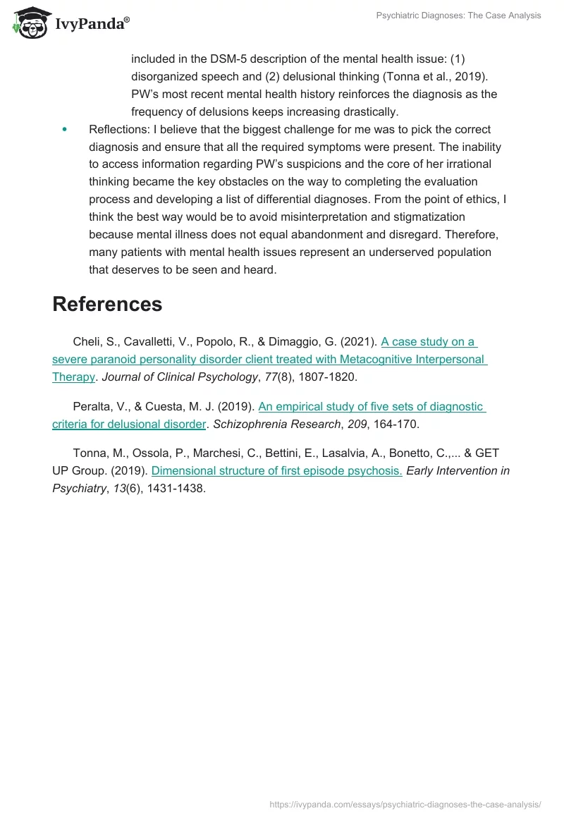 Psychiatric Diagnoses: The Case Analysis. Page 4