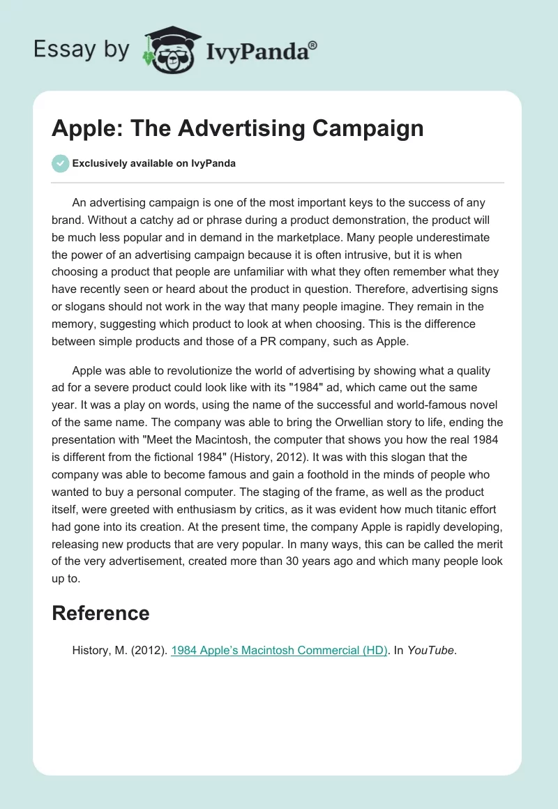 Apple: The Advertising Campaign. Page 1