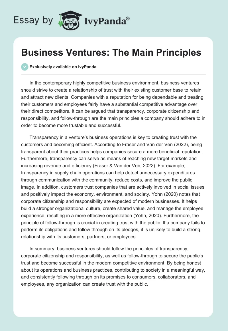 Business Ventures: The Main Principles. Page 1