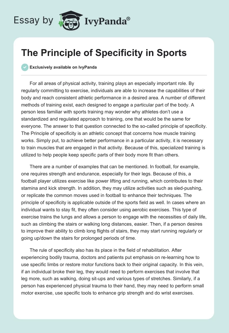 The Principle of Specificity in Sports. Page 1