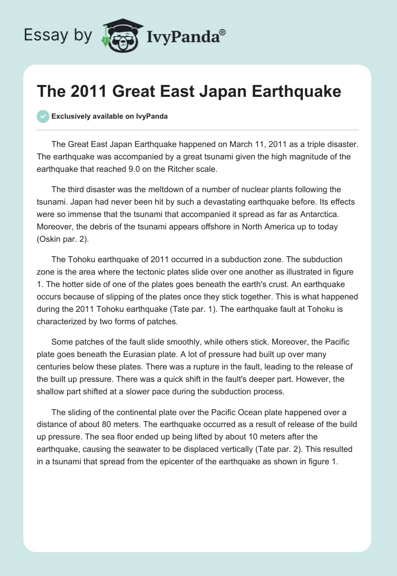 The 2011 Great East Japan Earthquake. Page 1