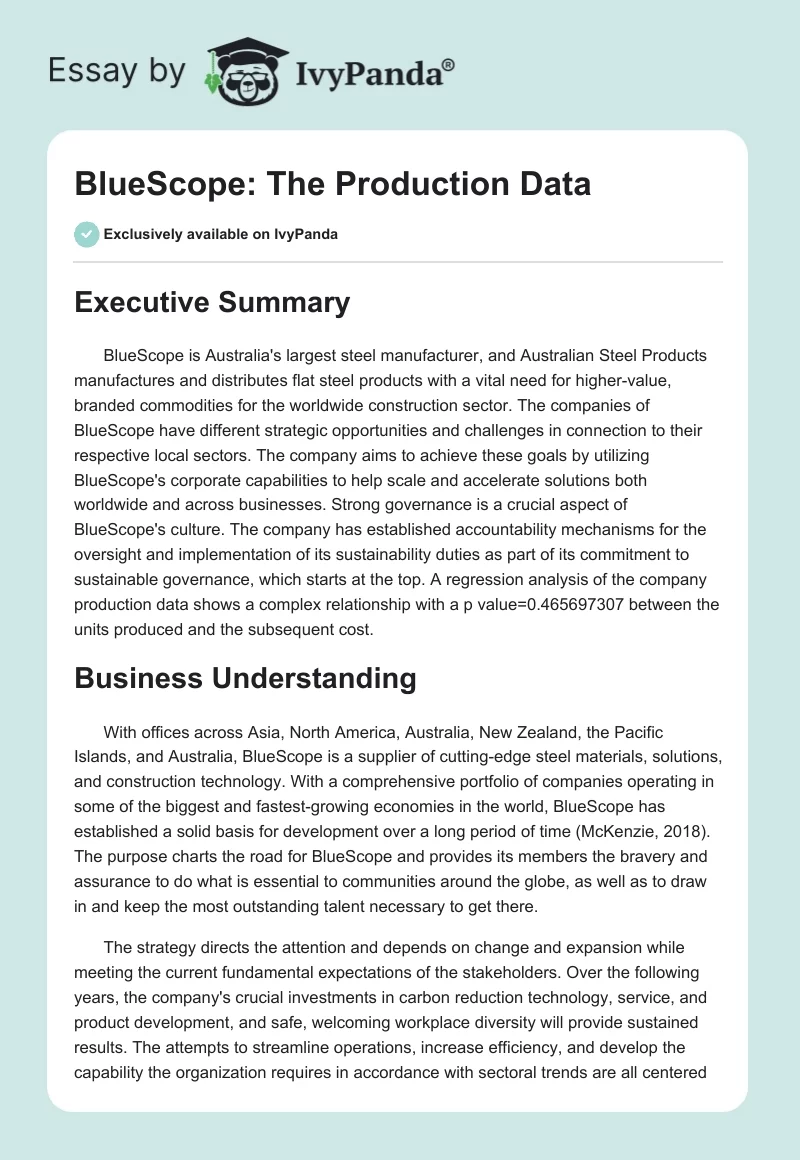 BlueScope: The Production Data. Page 1