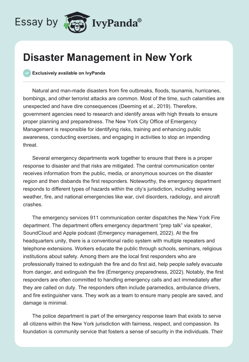 Disaster Management in New York. Page 1