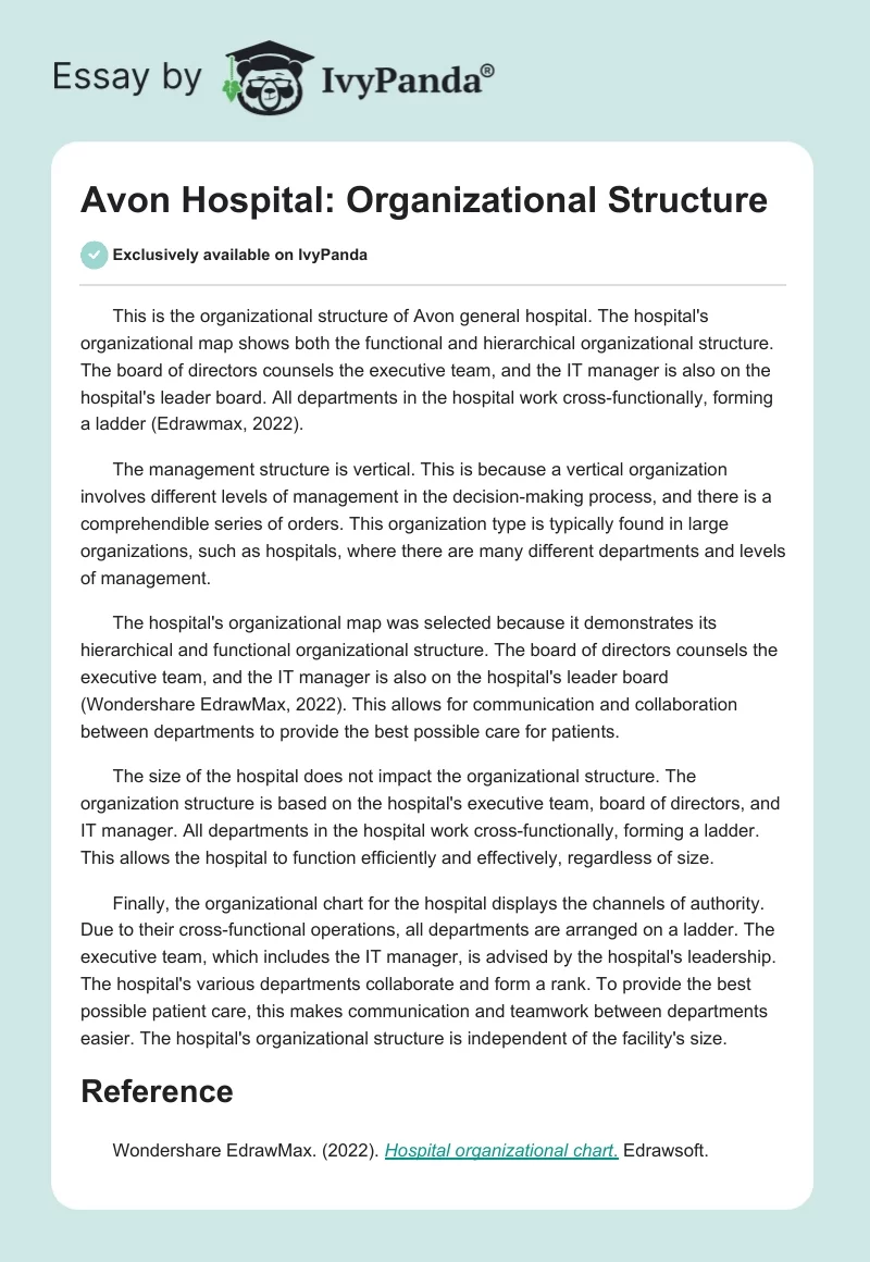 Avon Hospital: Organizational Structure. Page 1