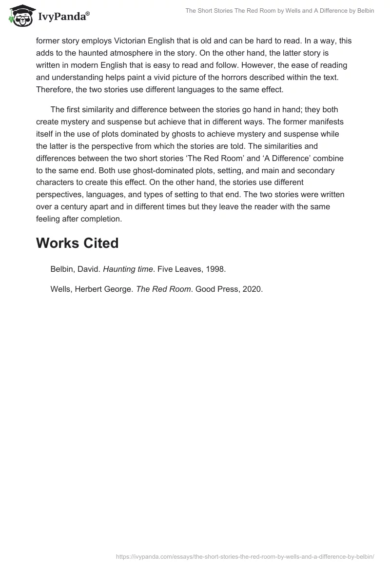 The Short Stories "The Red Room" by Wells and "A Difference" by Belbin. Page 3