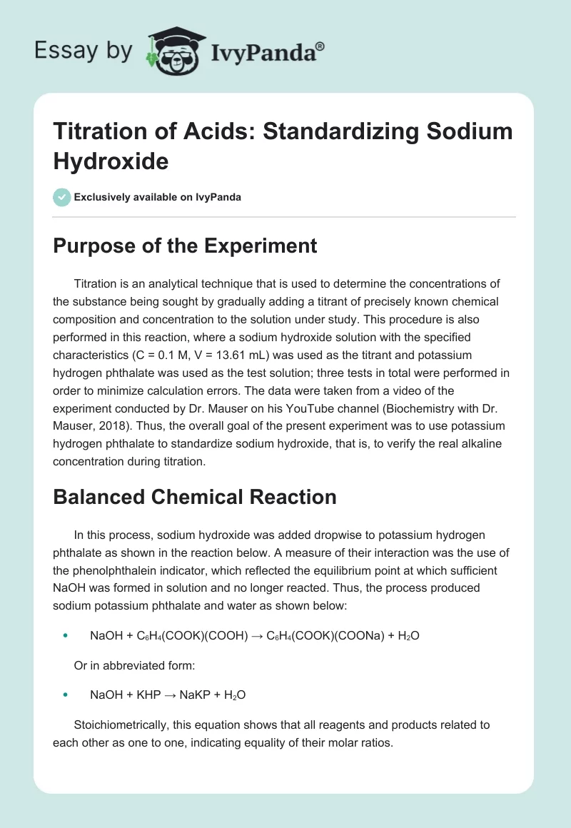 Titration of Acids: Standardizing Sodium Hydroxide. Page 1