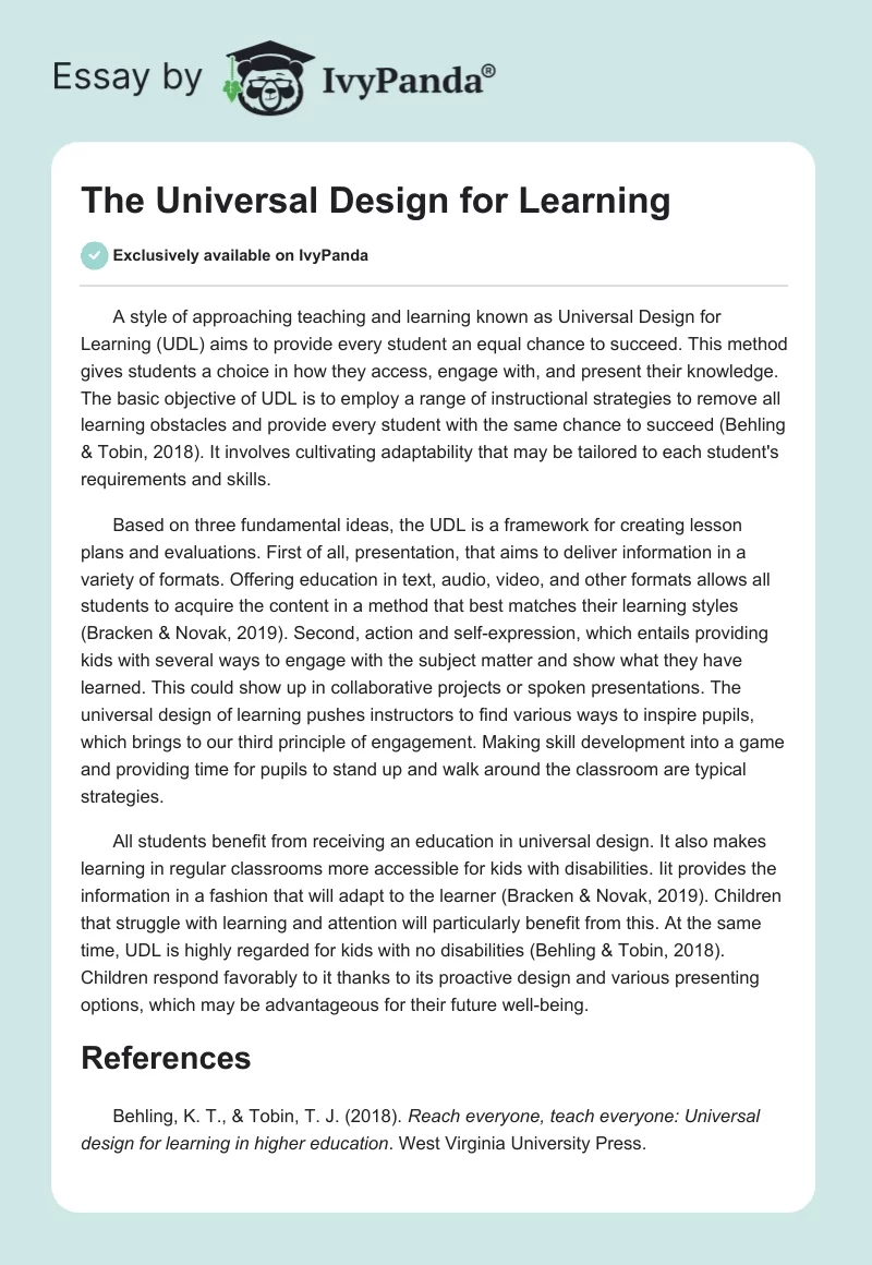 The Universal Design for Learning. Page 1