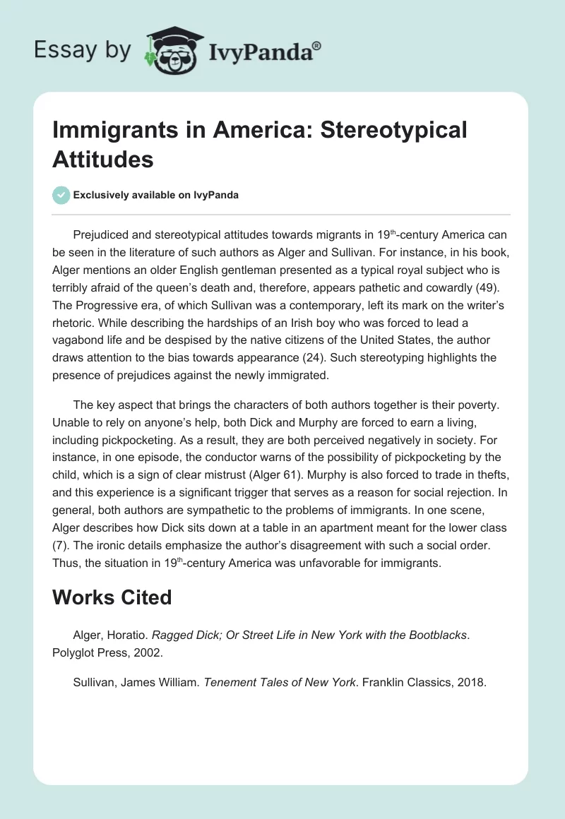 Immigrants in America: Stereotypical Attitudes. Page 1