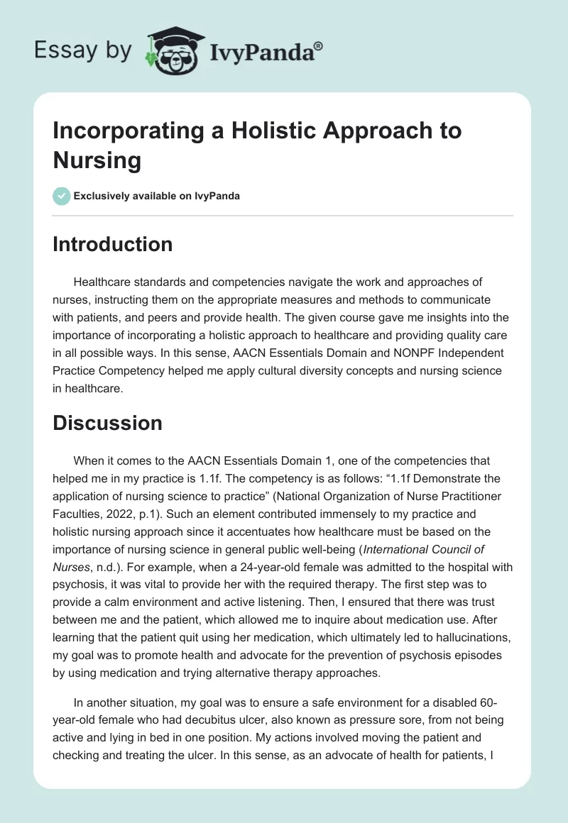 Incorporating a Holistic Approach to Nursing. Page 1