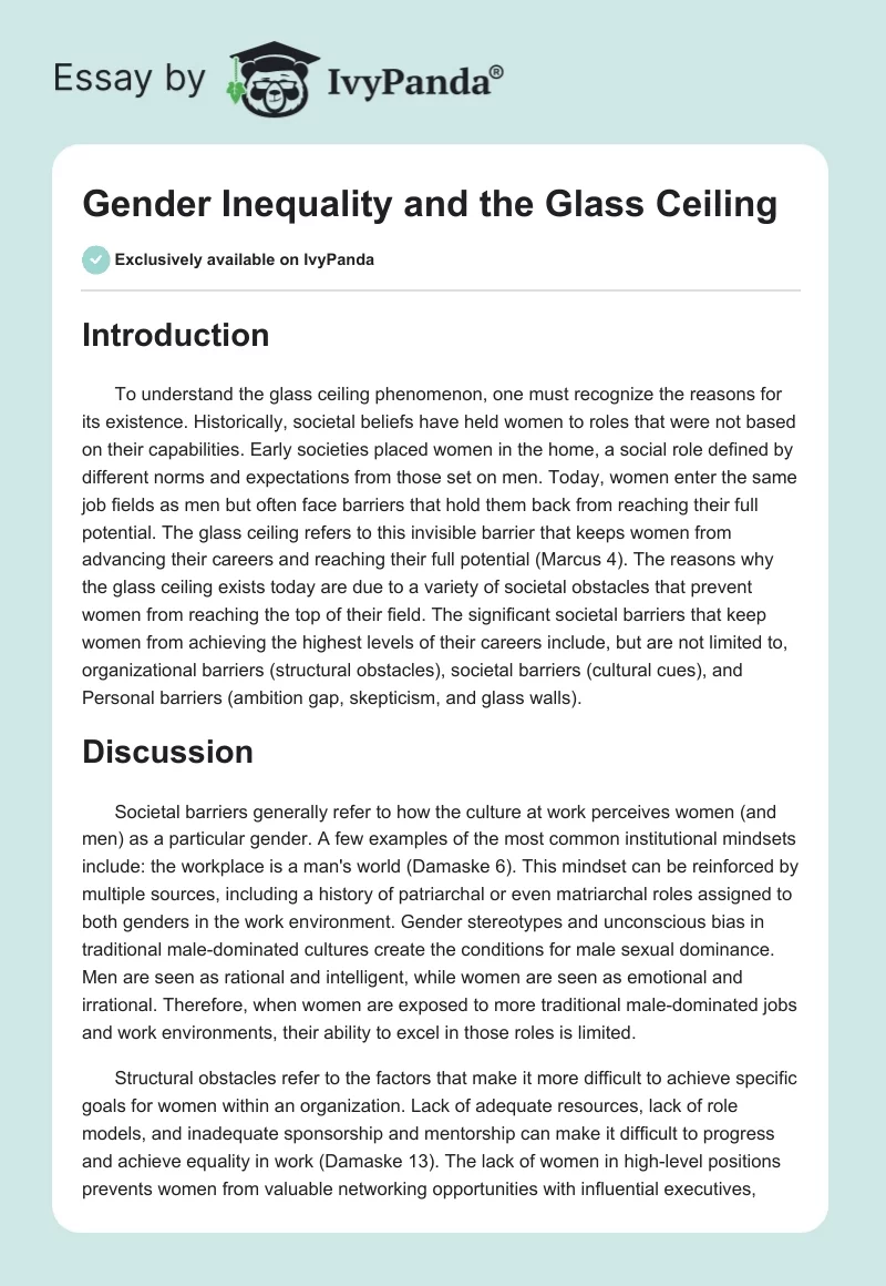 Gender Inequality and the Glass Ceiling. Page 1