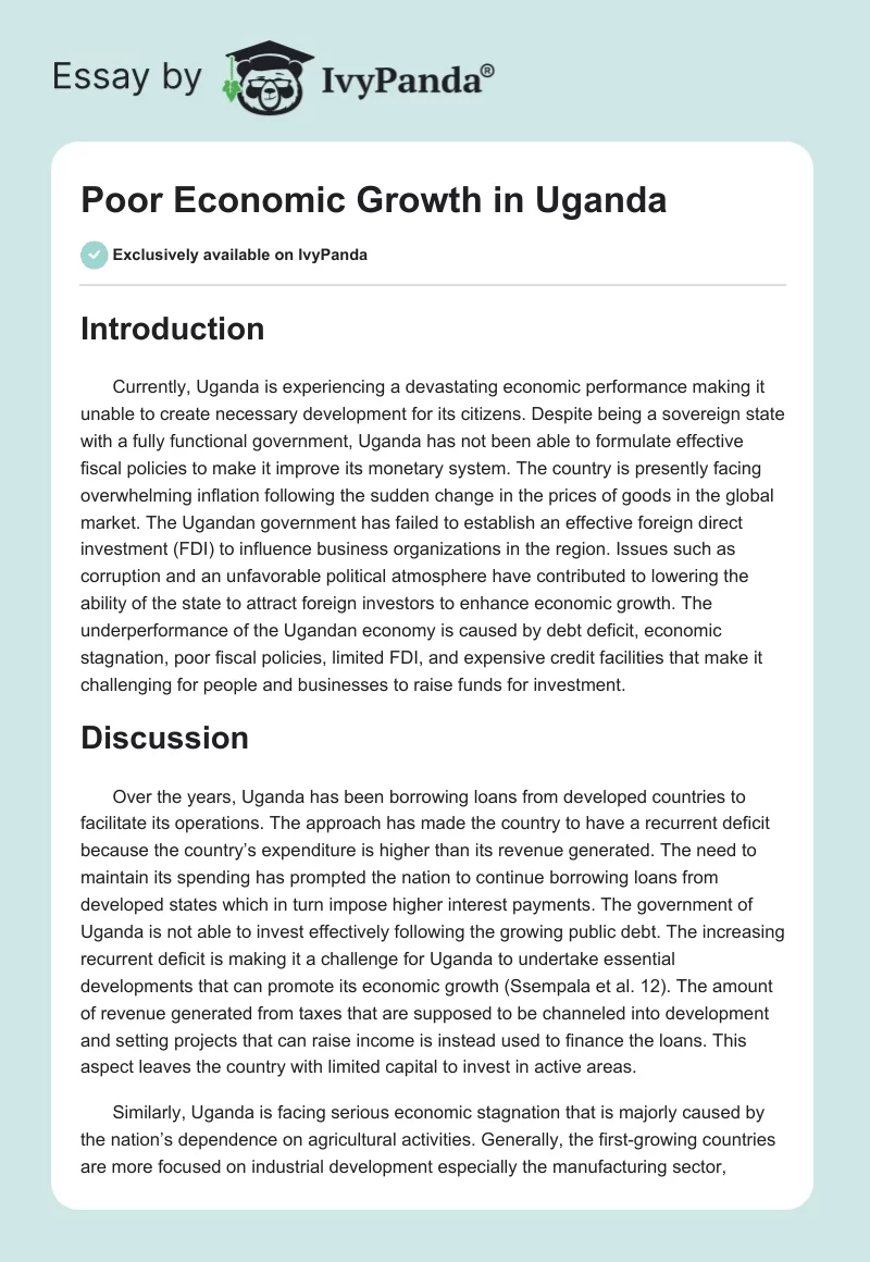 Poor Economic Growth in Uganda. Page 1