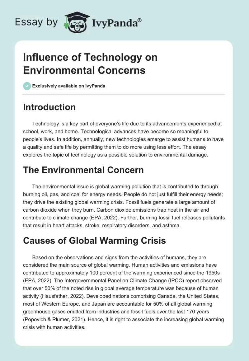 Influence of Technology on Environmental Concerns. Page 1