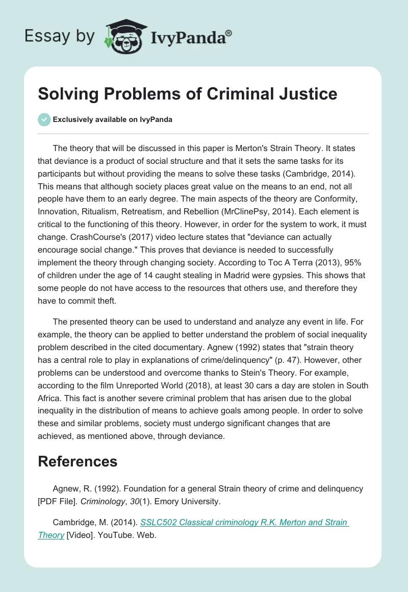 Solving Problems of Criminal Justice. Page 1