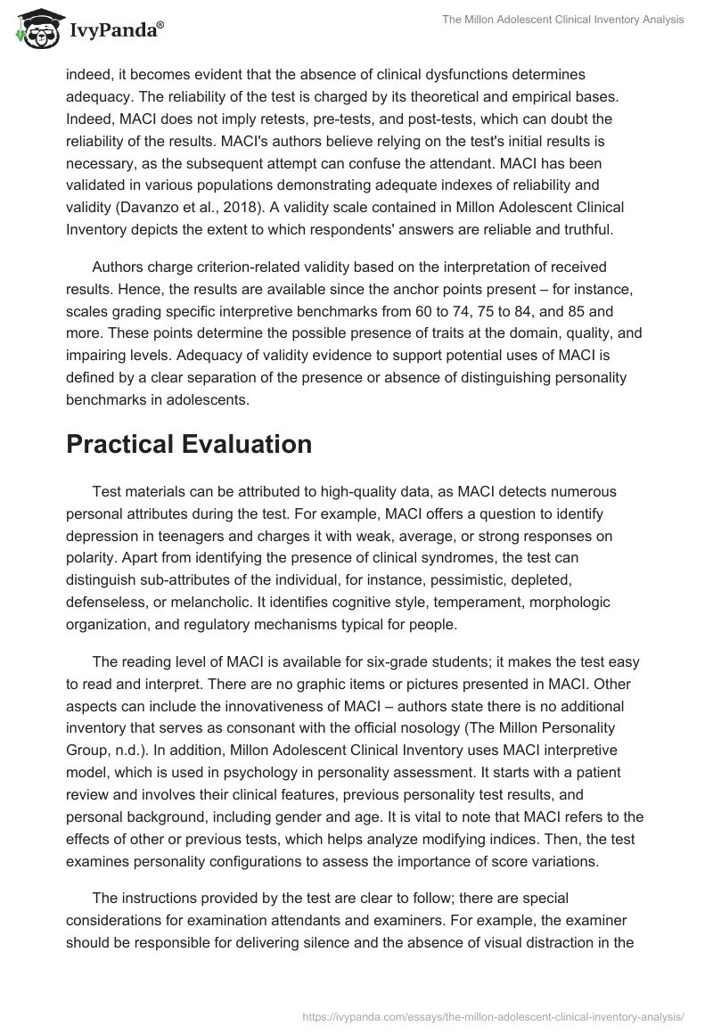 The Millon Adolescent Clinical Inventory Analysis. Page 5