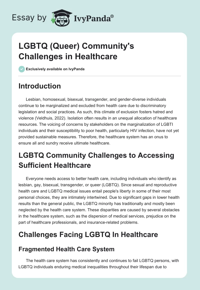 LGBTQ (Queer) Community's Challenges in Healthcare. Page 1