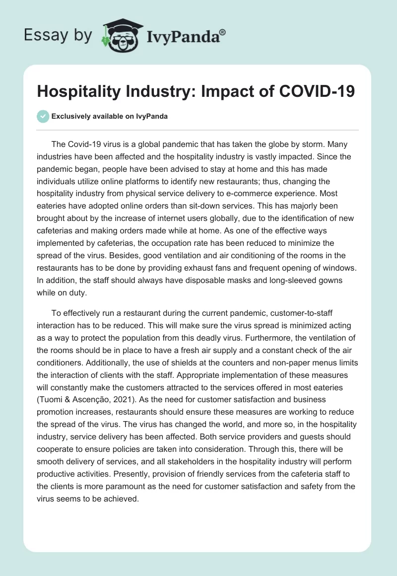 Hospitality Industry: Impact of COVID-19. Page 1