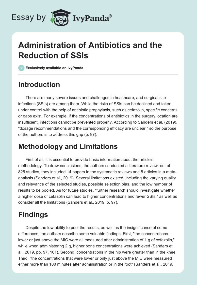 Administration of Antibiotics and the Reduction of SSIs. Page 1