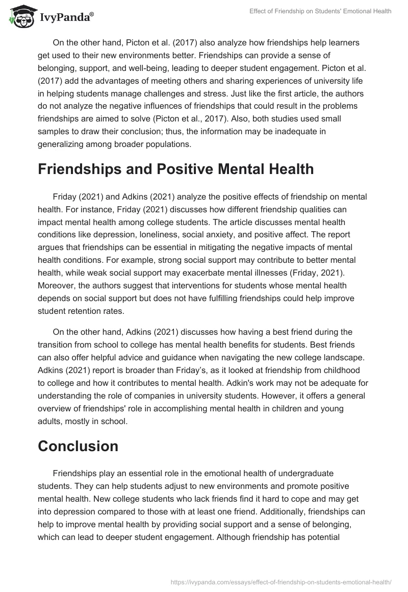 Effect of Friendship on Students' Emotional Health. Page 2