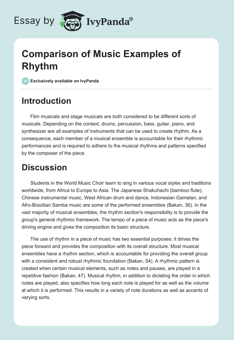 Comparison of Music Examples of Rhythm. Page 1