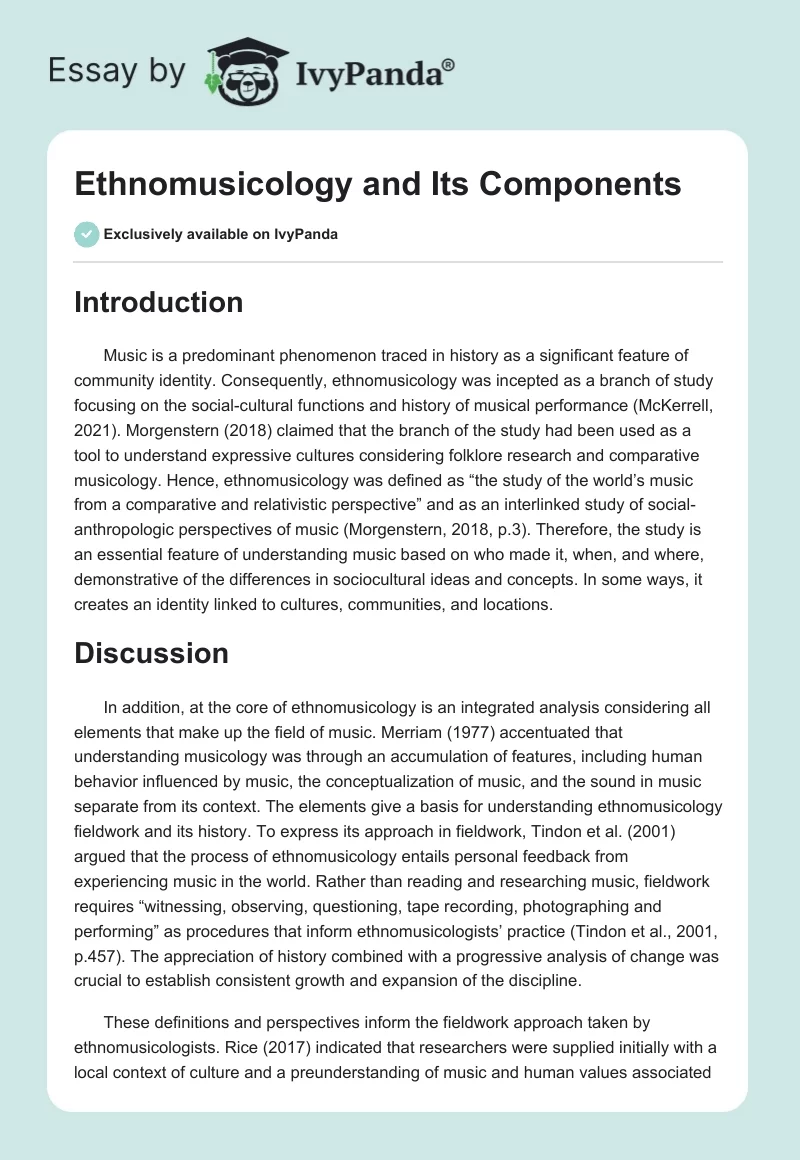 Ethnomusicology and Its Components. Page 1