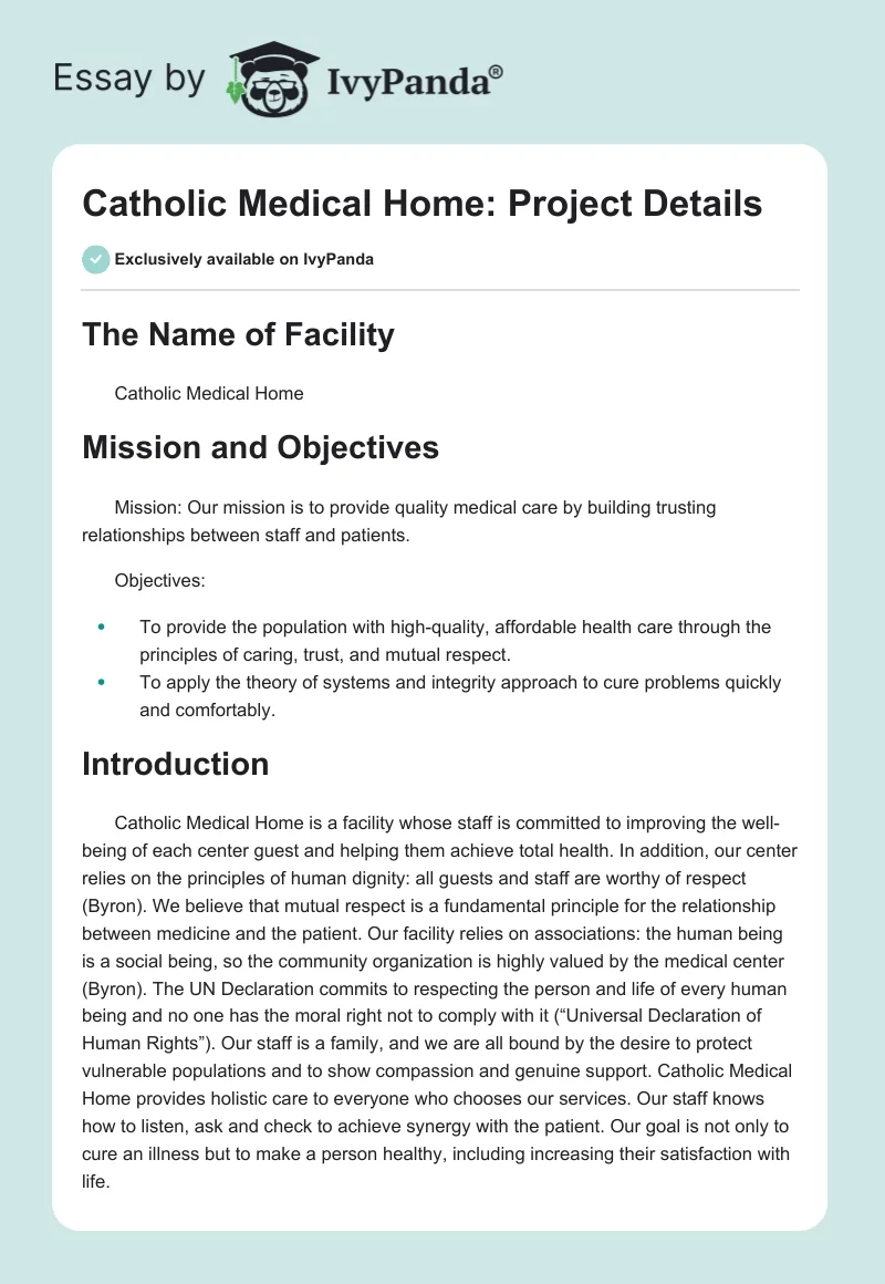 Catholic Medical Home: Project Details. Page 1