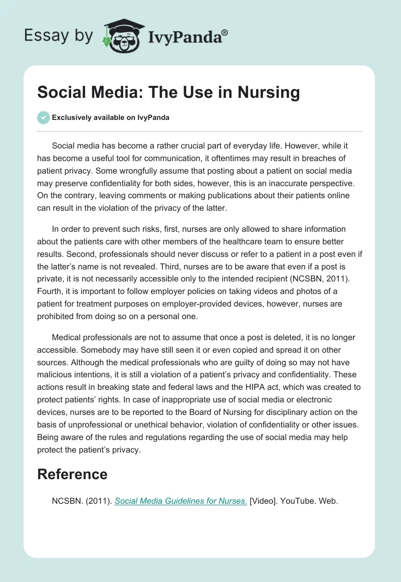 Social Media: The Use in Nursing. Page 1