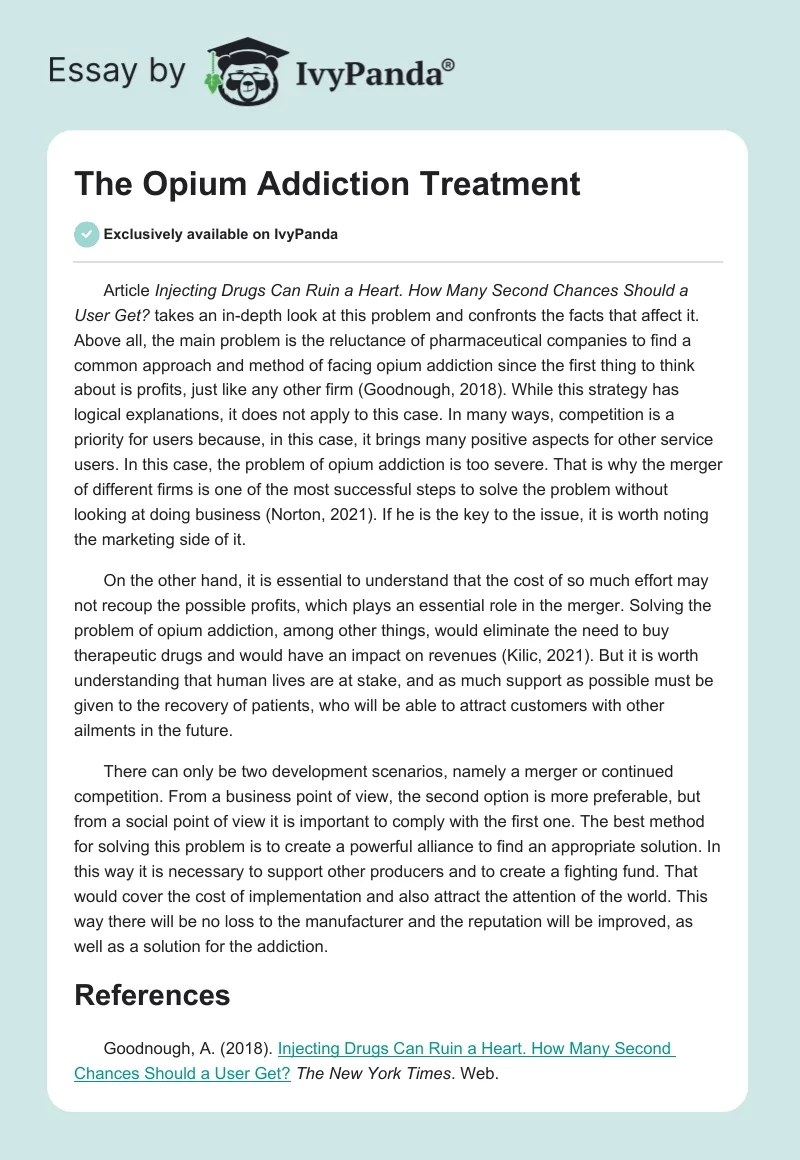 The Opium Addiction Treatment. Page 1