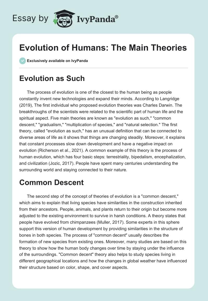 Evolution of Humans: The Main Theories. Page 1