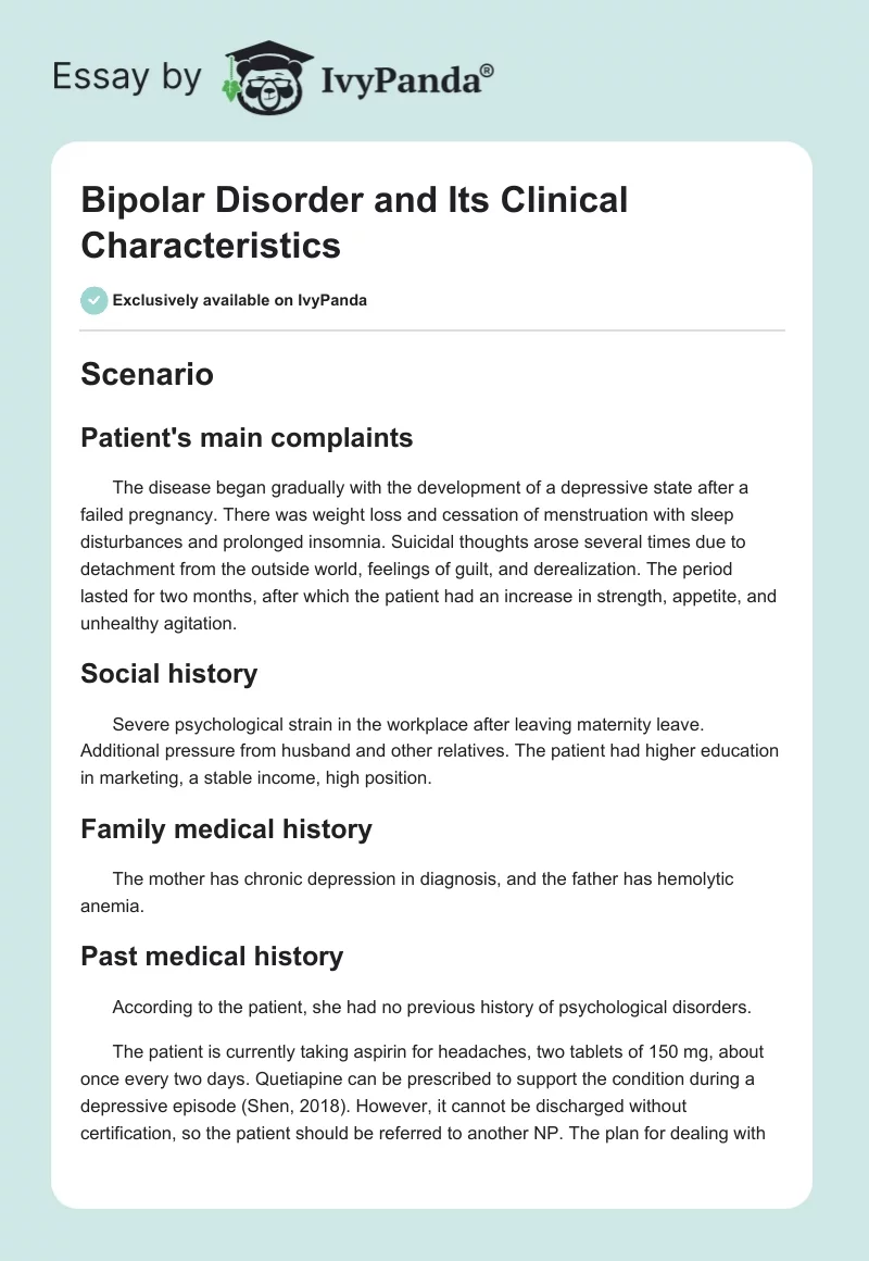 Bipolar Disorder and Its Clinical Characteristics. Page 1