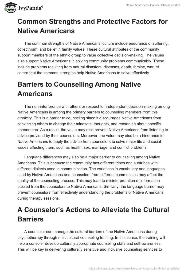 Native Americans' Cultural Characteristics. Page 2