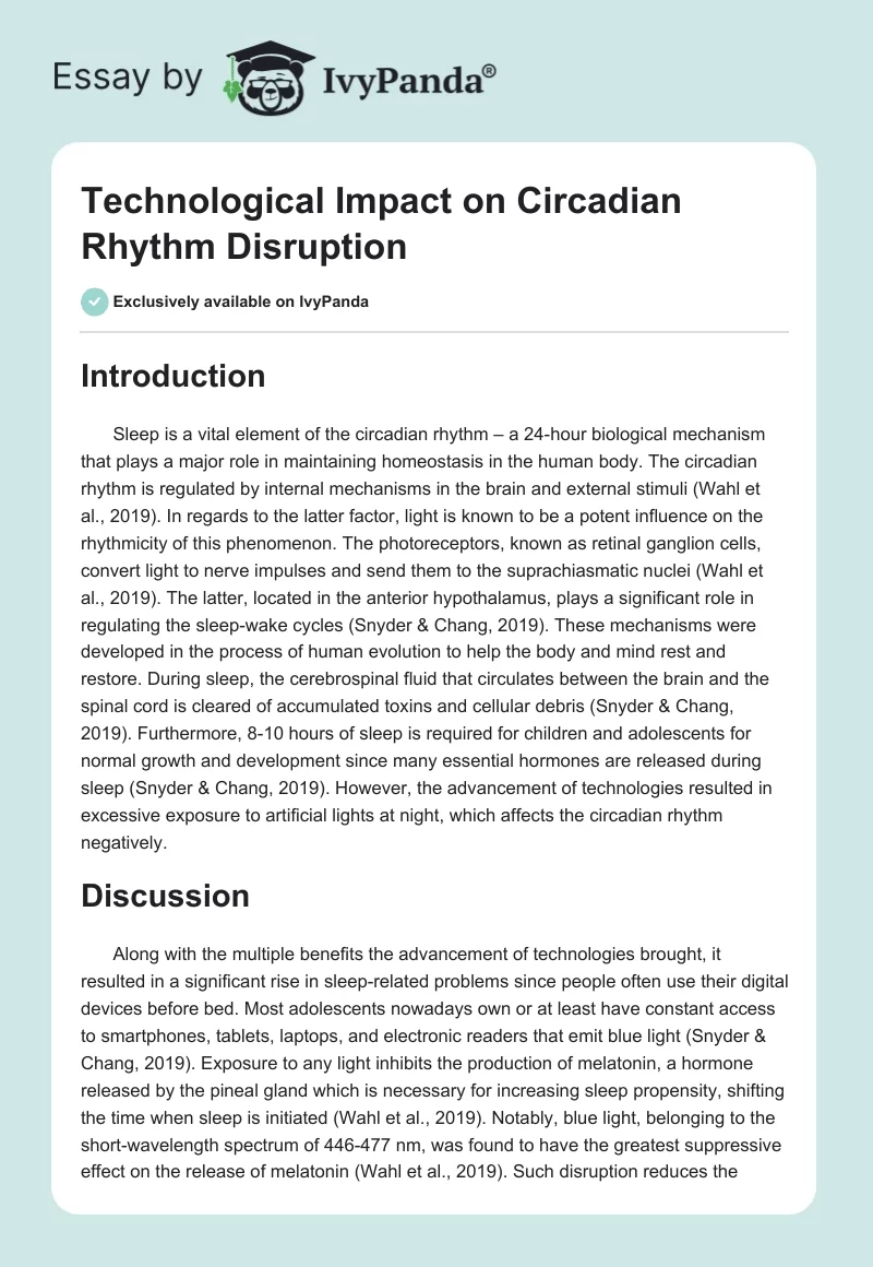 Technological Impact on Circadian Rhythm Disruption. Page 1