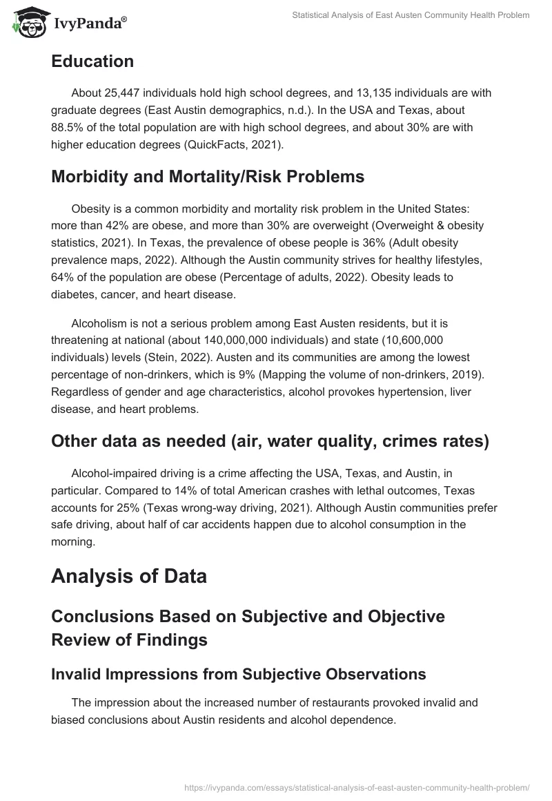 Statistical Analysis of East Austen Community Health Problem. Page 2