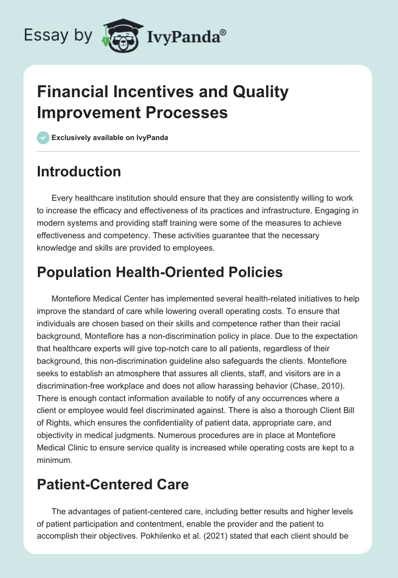 Financial Incentives and Quality Improvement Processes. Page 1