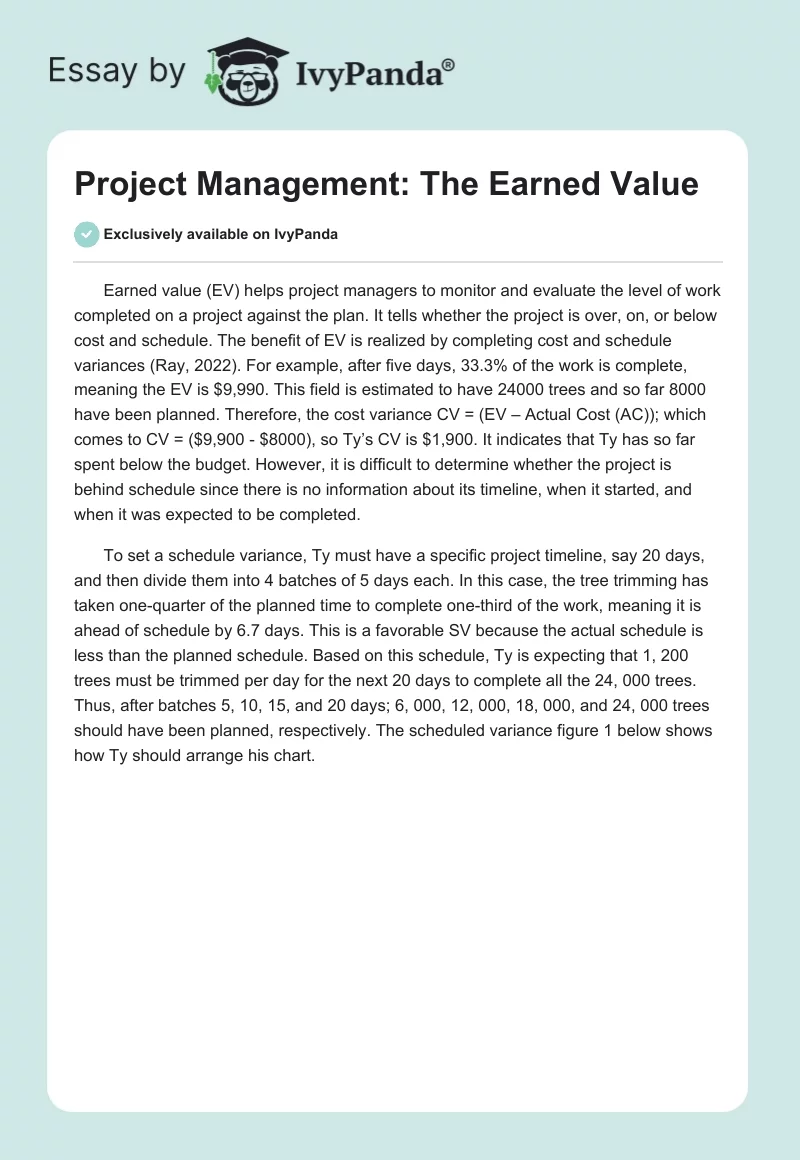 Project Management: The Earned Value. Page 1